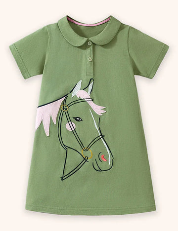 Cartoon Horse Applique Dress